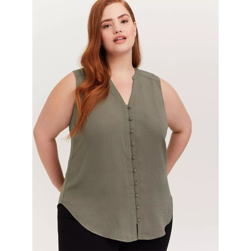 Torrid Harper Gauze Button Front Sleeveless Blouse Size 4X Green